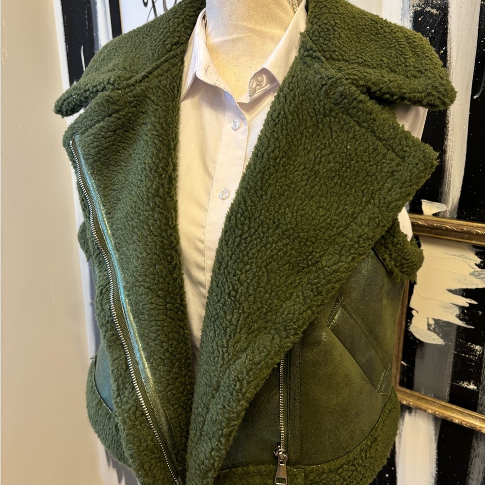 Fashion Nova Olive Green Furry and Metallic Vest